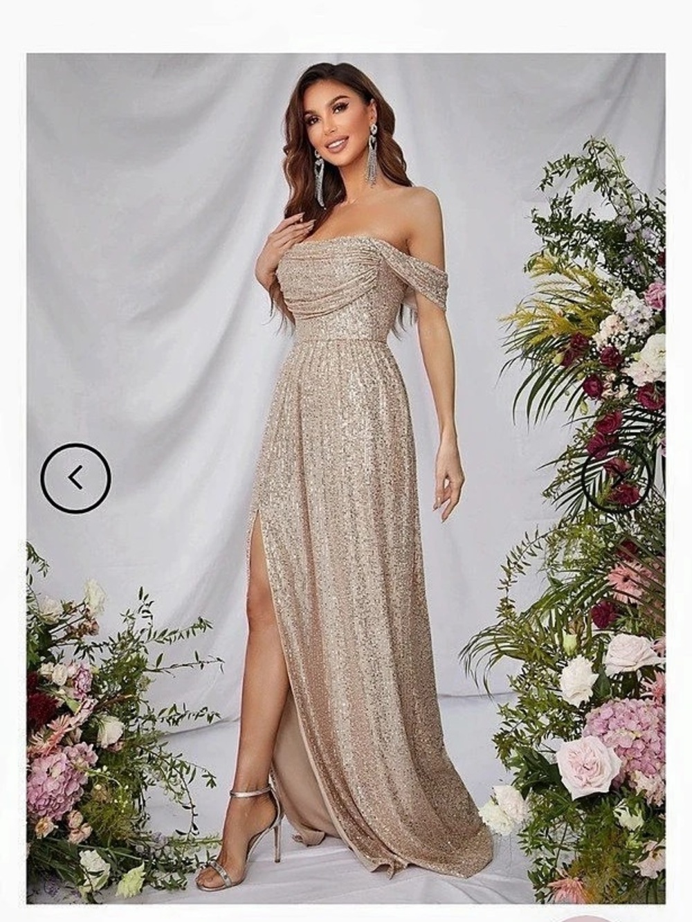 Faeriesty Off Shoulder Split Thigh Sequin A Line Dress Maxi Dress